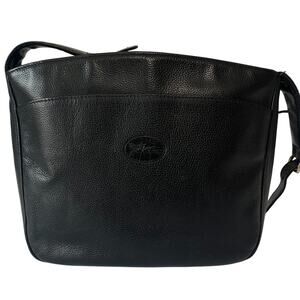 Vintage Longchamp Le Foulonné Pebbled Leather Crossbody Bag Black Gold France